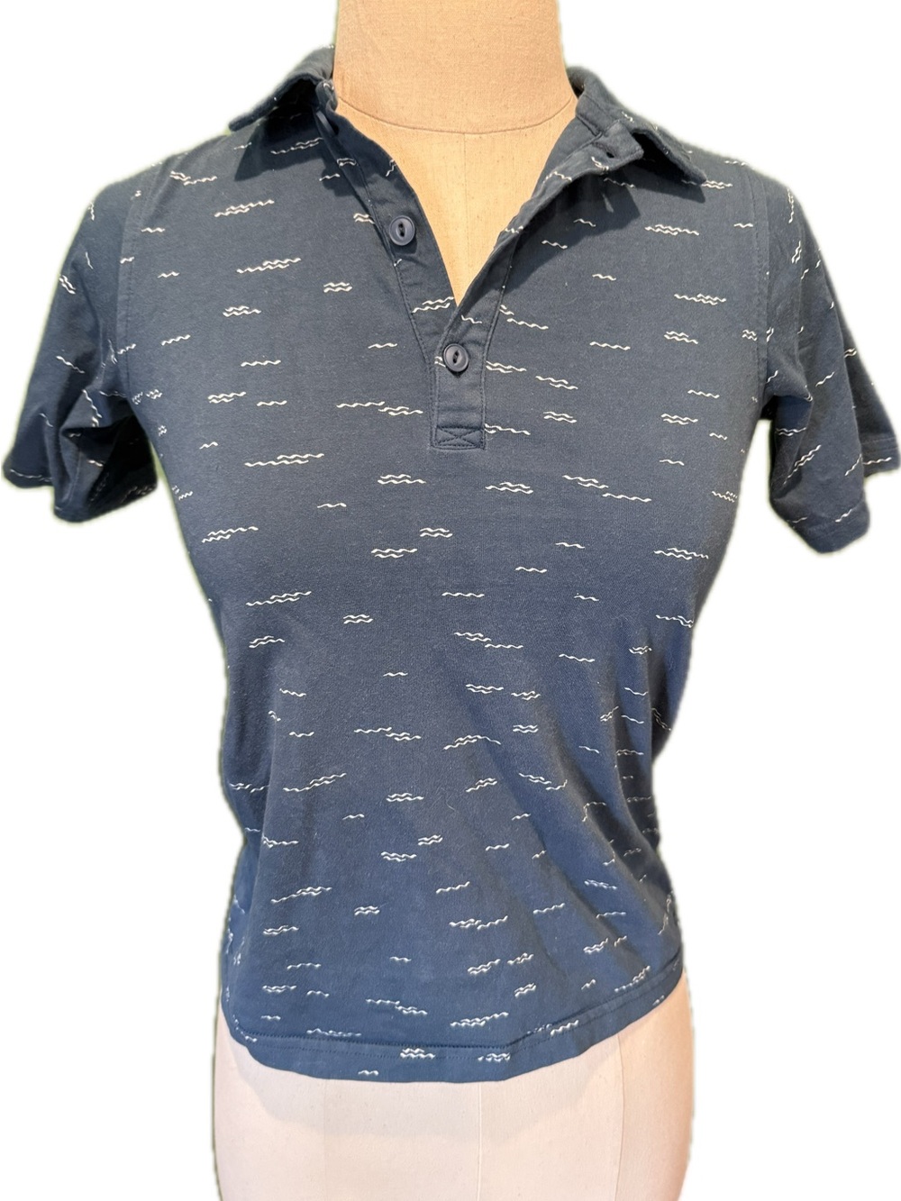 Tea Collection Navy Polo with White Wave Details Sz 12